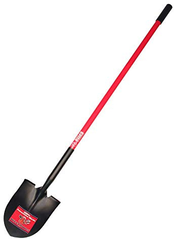 BULLY TOOLS 62510 14 Ga. Round Point Shovel – Heavy-Duty Fiberglass Long Handle for Digging & Landscaping, Durable Steel Blade, Ergonomic Grip, Enhanced Leverage for Reduced Fatigue – Made in The USA