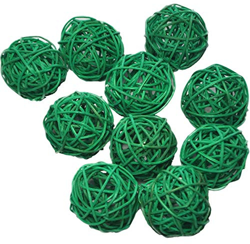 Ougual Natural Wicker Rattan Balls Table Wedding Party Hanging Wobble Ball Christmas Decoration (4cm, 10pcs, Grass Green)