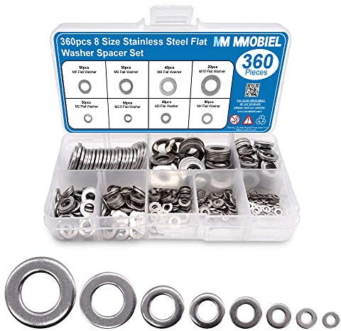 MMOBIEL 360 Stück Abstandshalter Unterlegscheiben Flach Edelstahl Größe 8 Sortiment Schrauben Befestigungsbolzen Verschlusswerkzeuge Clips M2 M2.5 M3 M4 M5 M6 M8 M10