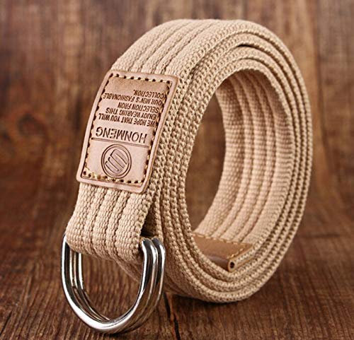 Leinwand Gürtel,Khaki Canvas-Gürtel Für Herren Tactical Military Belt Doppelring-Jeansgürtel Für Männer In Männerqualität Für Junge Menschen Mittleren Alters, Alle Jahreszeiten, 120 cm