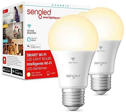 Sengled Smart Bulbs That Work with Alexa, WiFi Light Bulbs LED E27 Compatibal with Alexa Echo Dot Google Home, Dimmable Remote Control, Smart Light Bulbs 87% Energy Saving 60W, 806LM 2700K, 2 Pack