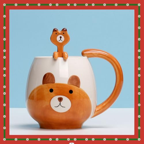 Xfeyaqlo Tazza ceramica con Cucchiaio - Tazze caffe, Latte, colazione - Animale Simpatico Cartone Animato Dipinto a Mano - Orso grizzly