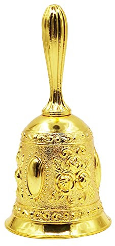 Fayemint Handglocke, Hand Tischglocke,Klassische Zinklegierung Glocke Klingel, Tischklingel für Abendessen am Empfang, Hotelservice, Hochzeit Veranstaltungen(Gold)
