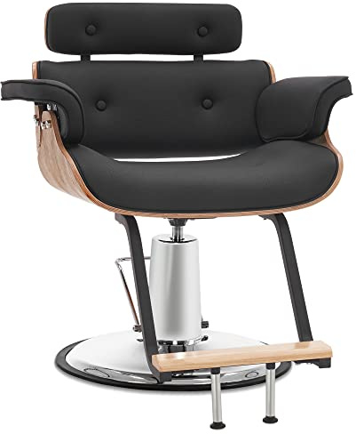 Barberpub Sedia da parrucchiere con poggiatesta, sedia da parrucchiere regolabile in altezza, per uomo e donna, stile vintage, stile retrò, in ecopelle, 8261 (nero)