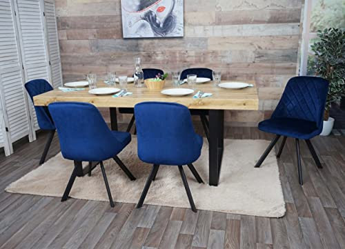 Mendler 6er-Set Esszimmerstuhl HWC-K25, Küchenstuhl Lehnstuhl Polsterstuhl, Metall Samt - blau