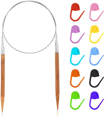 SAVITA 8mm Circular Knitting Needles, Bamboo Round Magic Loop Knitting Needles Interchangeable Knitting & Crochet Supplies Tools with 10 Crafts Stitch Markers for Weaving Lovers (32inch)