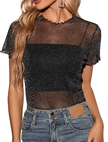 Tuopuda Dam T-shirt Transparent Skjorta Mesh Toppar Blusar Långärmad Mesh Toppar Tunika Blusar Elegant Avslappnad Tröja Sexiga Clubwear Casual, G, S