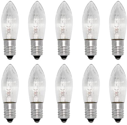 Caldarax 10 Pack E10 3W 34V Candle Replacement Light Bulbs, Warm White 2700K, Candlestick Bulb, Spare Christmas Light Bulb for Candle Bridge, Candles Arch, Candlestick, Fairy Lights, Pointed Candles