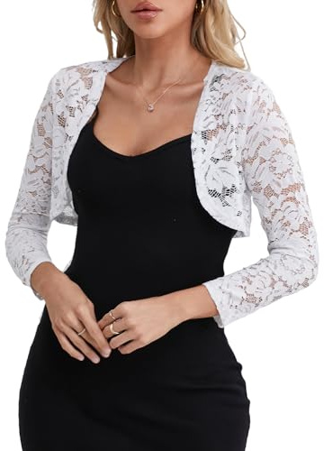 fuinloth Bolero Encaje Mujer Shrug Elegante para Fiestas Bodas Verano Toreras Blanco XL 44-46
