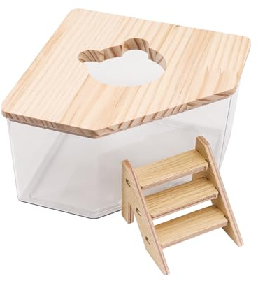 MoYouno Bagno di sabbia per criceti, scatola da bagno in acrilico trasparente e bagno per animali domestici, contenitore con scala, forniture per animali domestici, toilette sauna per animali