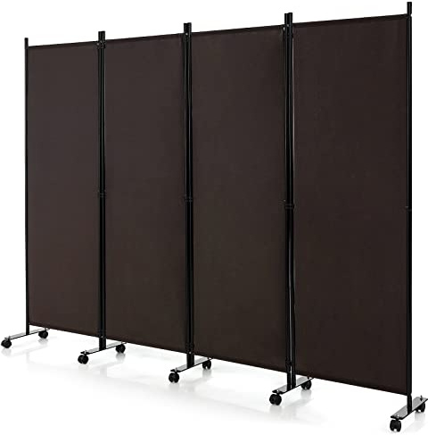 GIANTEX Paravent rumsavdelare på hjul skiljevägg insynsskydd 4 delar 225 x 173 cm rumsseparator, hopfällbar spansk vägg fristående med breda fötter, ställvägg av tyg, privat skydd