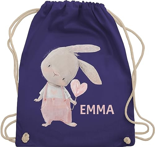 Turnbeutel Rucksack - Süßer Hase Mädchen mit Name personalisiert I Häschen I Rabbit I Langohr I Süße Hasen - Unisize - Lila - personalisierter beutel kinder geschenke kindergarten hasenmotiv