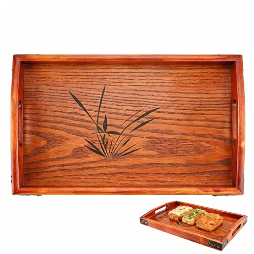 ANKROYU Deko Tablett Holz Rechteckig mit Griffen, Frühstück Im Bett Tablett, Großes Holztablett, Rutschfestes Serviertablett aus Massivholz für Frühstück, Kaffee, Esszimmerdekoration, 36 x 23 cm