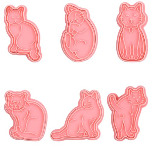 6 Stück Katze Keksausstecher Set, 3D Cartoon Keksformen Spaß Kekse Form DIY Backen Werkzeuge für Kinder Kuchen Gebäck Dekoration