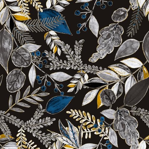 Papier Peint à Décoller et à Coller 300 * 44.5cm - Imperméable, Amovible, Feuilles Noires et Dorées - Autocollant en Vinyle pour Armoires de Chambre à Coucher