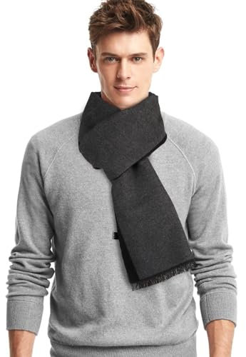 Figarge Herren Merino Wolle Mischung Karierter Strick Schal Weiche Warm Kaschmir Schal Winter Warme Plaid Schal Für Herren (MZ, Schwarz)