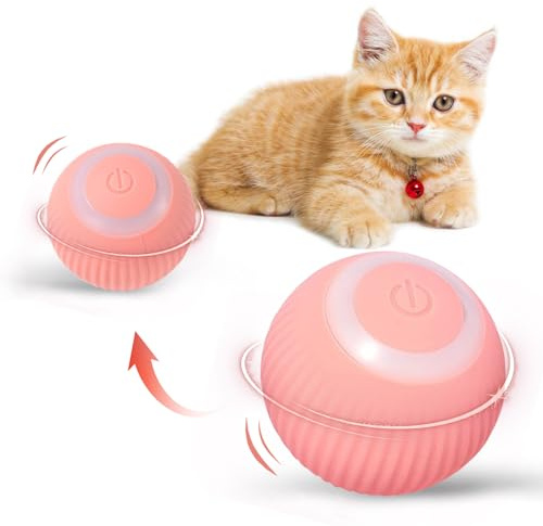 NEOVSUNY Interaktives Katzenspielzeug Ball, Wiederaufladbarer Elektrischer Katzenball mit LED-Licht, Automatischer 360 Grad Rollbal, Intelligenter Selbstrollender Spielzeug Ball für Katzen
