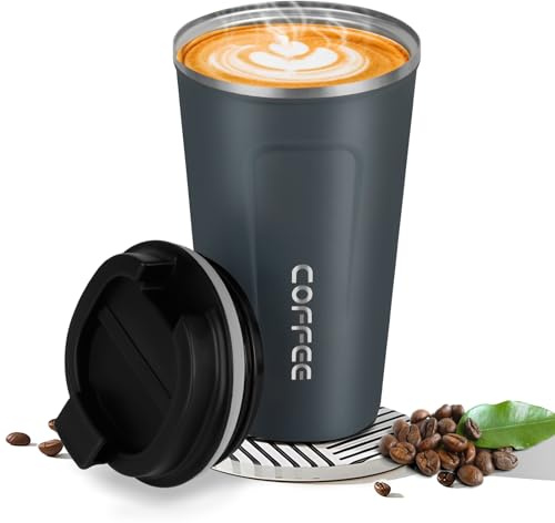 Goodatech taza de viaje de café térmico de acero inoxidable, sin BPA vacío aislado, botella de coche, vaso con tapa hermética, para café caliente/frío, té y cerveza (Azul,13oz)