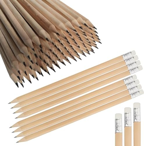 ALJOIR Pack de 50 Lápices de Madera Redondos con Goma de Borrar 2HB para Dibujo, Oficina, Colegio, Lápiz afilado con punta estándar