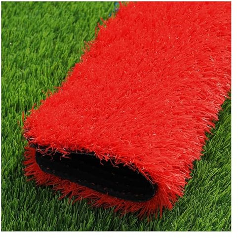 Kunstrasen, Kunstrasen, zuschneidbare Rasenmatte für den Außenbereich, Entwässerungsspielplätze, farbiger dekorativer 0,98 Zoll dicker Kunstrasenteppich, Sondergrößen (Farbe: Rot, Größe: 39,