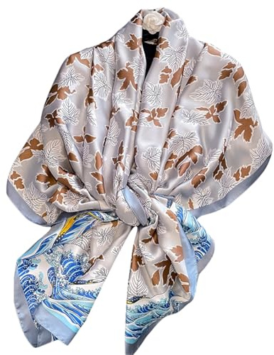 WEIGEER Seidenschal für Damen - Chiffon Stola, Halstuch, Kopftuch, Leichter Hijab, Gürtel, Vintage Brautschleier, Muslimisches Tuch, Blumenmuster, Weihnachtsschal