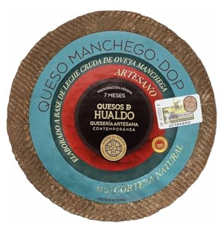 Queso manchego. Quesos de Hualdo. Caja regalo con queso de 2,8 kg de pasta dura. 7 meses de curación