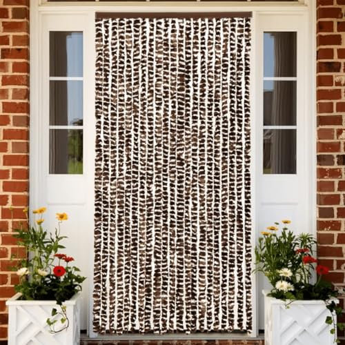 qohoio Fly Curtain Brown and White 100x230 cm Chenille,Curtains Door Fly Screen Curtain For Doorways Window Decorations Room Divider
