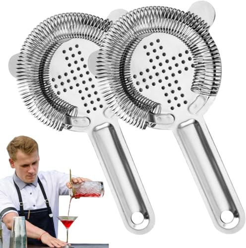 Colino da Cocktail in Acciaio Inox - Set 2Pcs Strainer Barman con Filtro Setaccio a Molla per Bar Club Party