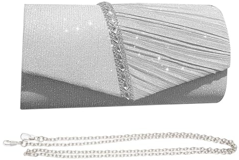 KBRPEY Damhandväska elegant glitter aftonväska med kedja brudväska kuvertväskor gjorda av strass axelväskor för bröllopsfest fritid dejt bröllopsfest bankett semester, SILVER