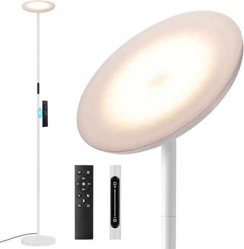 PreeOtti Lampadaire sur Pied Salon LED, 36W Lampadaire Moderne, Dimmable Lampe avec Télécommande et Contrôle Tactile, Minuterie 1-Heure, Industriel pour Salon, Chambre et Bureau(Blanc)