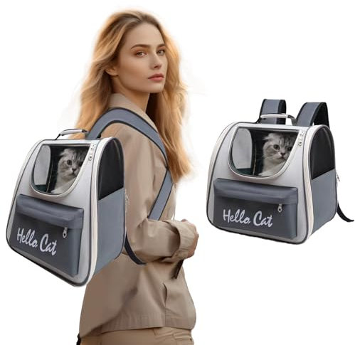Aszaui Katzenrucksack mit Netzfenster Hunderucksack für Katzen und Kleine Hunde, Hunderucksack bis 15 kg,Atmungsaktive und Faltbare Haustier Rucksack mit Transparentes Reißverschluss