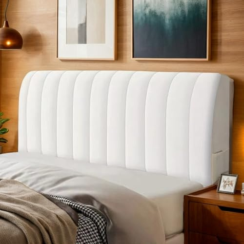 RICPYOIU Stretch Bett Kopfteil Bezug Samt Volle Größe All-Inclusive Elastic Kopfteilbezug Zur Schlafzimmerdekoration,Weiß,180cm
