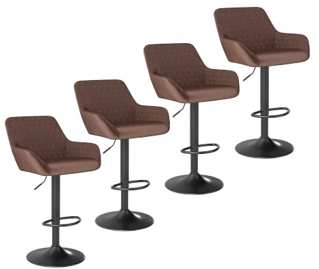 ralex-chair Barhocker 4er Set, Höhenverstellbar Tresenhocker, Braun | 360° Drehbar, mit Rückenlehne und Armlehne, Samtstoff, Drehbarer Barstuhl, mit Fußstütze, unterstützt bis zu 150 kg