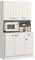 HOMCOM Kitchen Cupboard, Freestanding Kitchen Storage Cabinet with 6 Doors, Drawer, Adjustable Shelves and Open Countertop for Dining Room, Cream White