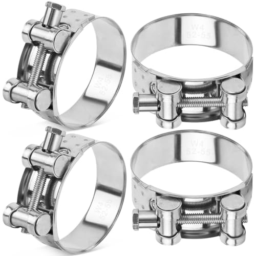 ENUTROF Abrazadera de Tubo de Escape de Moto 4Pcs Abrazaderas Turbo | 52-55mm para Conexión de Escape Ingeniería Vehículos Barcos (52-55mm)