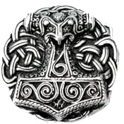 Pera Peris Gürtelschnalle Für Gürtel - Thorshammer aus Schonen - Wikinger - Thor - Odin - Hammer Buckle mit Knoten (Farbe: Messing oder Farbe: Silber)
