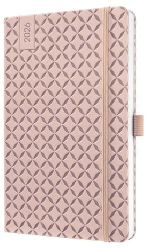 SIGEL J6131 Wochenkalender 2026 A5 rose, Hardcover, Gummiband, Stiftschlaufe, Einstecktasche, 174 Seiten, vegan, Buchkalender, Terminplaner Taschenkalender Jolie