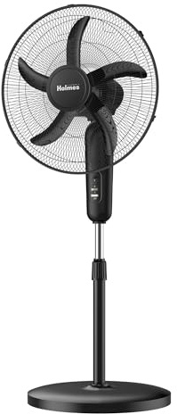 Holmes 18 Inch Oscillating Stand Fan 3 Speed Powerful Airflow Adjustable Height 30 Degree Tilt Wide Angle Cooling Quiet Operation for Bedroom Living Room Home Office Gym Black