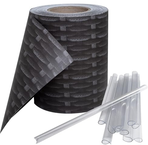 Stel4Style PVC Sichtschutz Streifen Privatsphäre Doppelstabmatten Zaun Folie inkl. 30 Befestigungsclips, Farbe:Rattan, Länge:35m