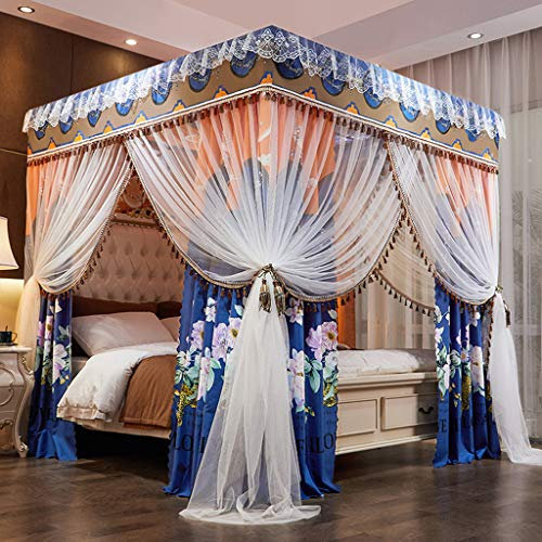 Prinzessinnen-Betthimmel mit 4 Eckpfosten und süßem Moskitonetz für Mädchenbetten, Erwachsenenschlafzimmer, Kinderzimmer; Vorhangnetz für Einzel-/Doppel-/Queensize-/Kingsize-Betten (Blumentyp 1, Kin