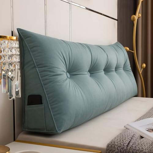 Almohada triangular para cabecero de cama, sofá, soporte de lectura, color azul agua, 60 x 50 x 20 cm