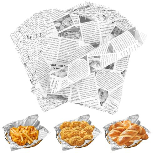 YAYODS 500 Stück Backpapier Zeitungsoptik 25 x 25cm - Burger Papier - Backpapier Zuschnitte Käsepapier - Butterbrotpapier - Burgerpapier Wachspapier Pommestüten für Pommes Frites Burger Sandwich