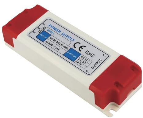 Fuente de alimentación LED de 60W, 24V/2.5A, carcasa plástica, 3 años de garantía; ideal para iluminación y proyectos electrónicos.