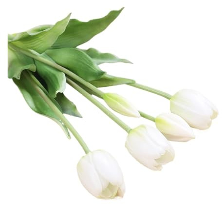 GMVZGQW 6 tulipani artificiali, fiori finti rosa realistici al tatto, in silicone, fiori finti per la casa, la stanza, la decorazione di nozze, bouquet da sposa per esterni (bianco)
