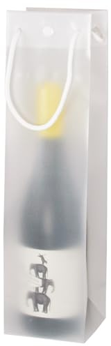 10x Wein Geschenktüte Ice, für 1 Flasche, Verpackung Transparent, Baumwollkordel, Druckknopf Verschluss