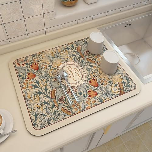 Kitchen Counter Drainage Mat Insulated and Water Absorbent for Safe Drying of Dishes and Glassware (P)