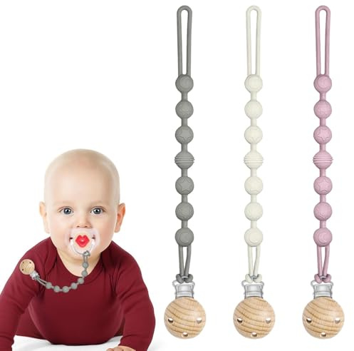 3 PCS Bibs Dummy Clip,Silicone Dummy Clip for Baby,Bib Dummy Clip, One Piece Pacifier Clips, Pacifer Chain Holder Set for Boys and Girls,Fits Most Pacifiers and Teething Toys,Unisex Newborn Universal