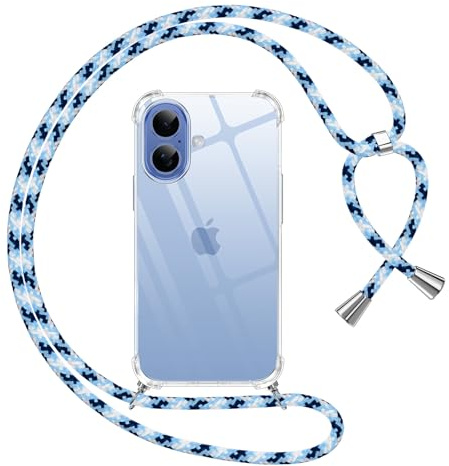 Pnakqil Coque pour iPhone 17 avec Cordon, Transparente Silicone Housse avec Réglable de Collier Anti-Chute Etui pour iPhone 17, Ètuis à Bandoulière 6,3, Bleu
