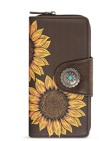 Montana West Women's Wallets Western Sunflower Wallet Women Large Capacity Credit Card Wallet Ladies Female Bifold Clutch Wallets with ID Window and Coin Purse