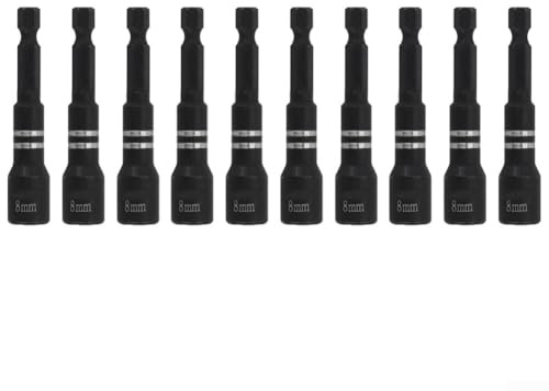 8 mm magnetischer Steckschlüsseladapter, 10-teiliges Set für elektrische Bohrmaschine, Sechskantmutter-Schraubendreher mit 1/4-Zoll-Schaft, kompatibel mit Druckluftwerkzeugen, 65 mm Länge